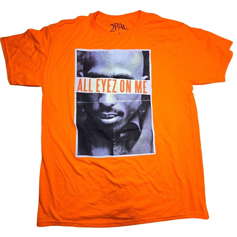 2Pac All Eyez On Me Graphic T-Shirt Orange‎ Mens Small Tupac Shakur Hip Hop Tee